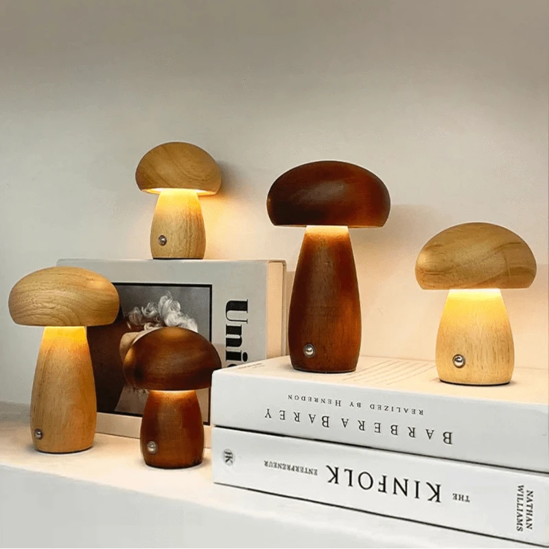 Lampe en bois champignon